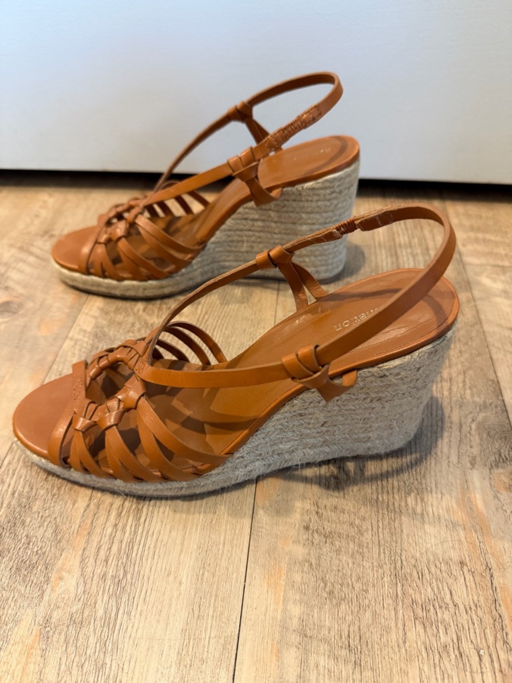 Reformation Cognac Leather Woven Circle Wedge Sandals - Picture 2 of 4